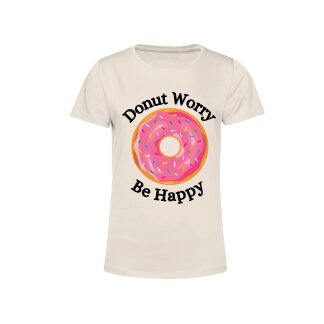 Donut Worry Be Happy Dames T-shirt Off White